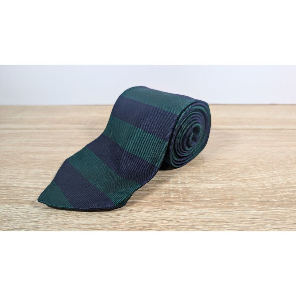 Brooks Brothers Makers Silk Tie Navy Green Striped Handmade in USA 3.25"